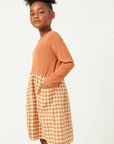 Apricot Ribbed Gingham Dress