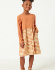 Apricot Ribbed Gingham Dress