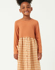 Apricot Ribbed Gingham Dress