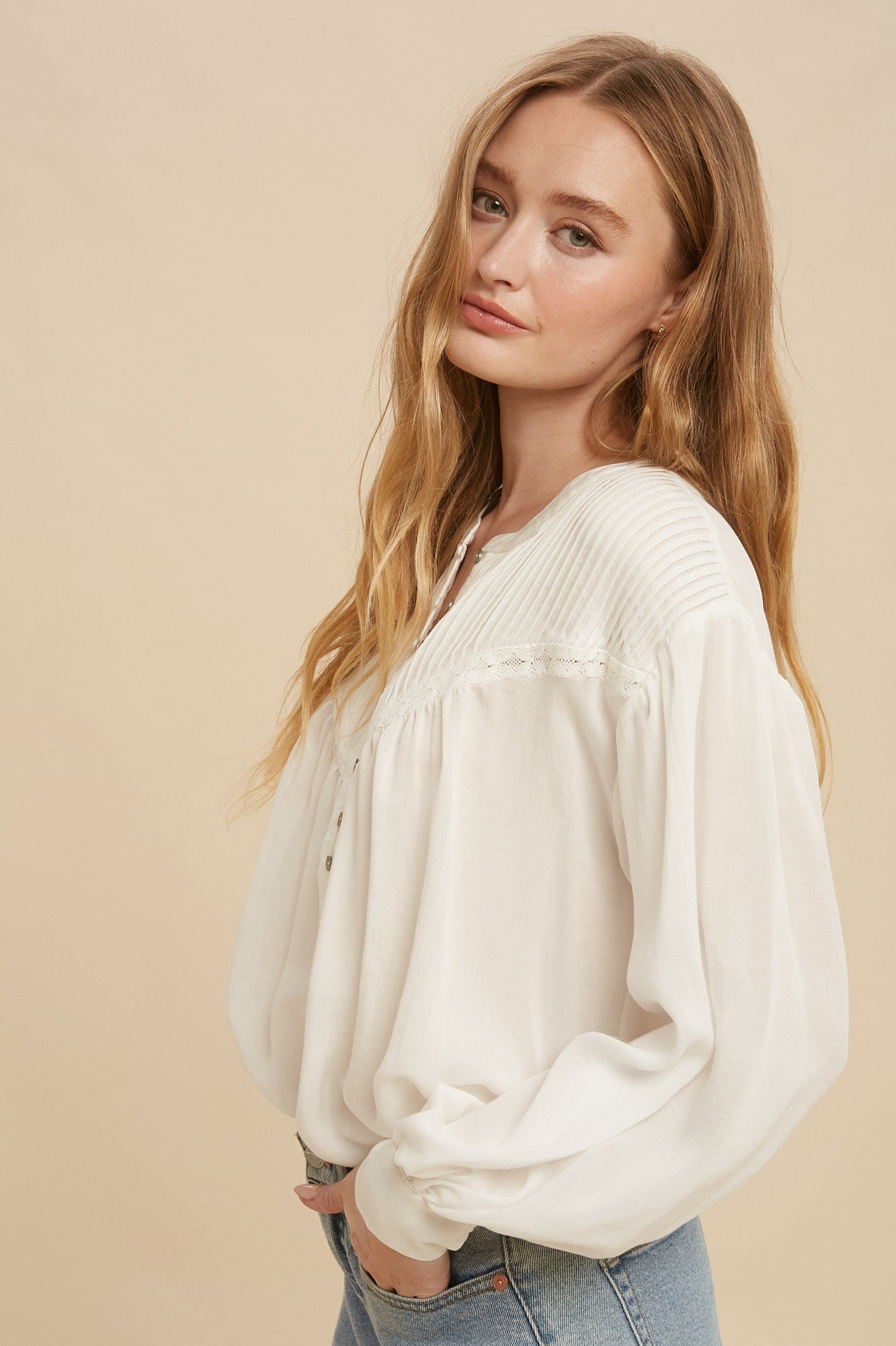 Juniper Pin Tuck Blouse in White