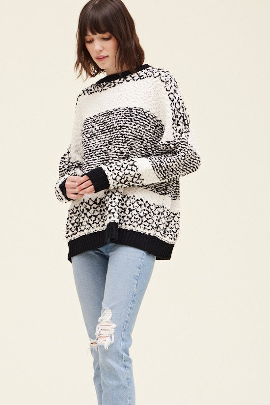 Lyra Black and Cream Striped Boucle Sweater