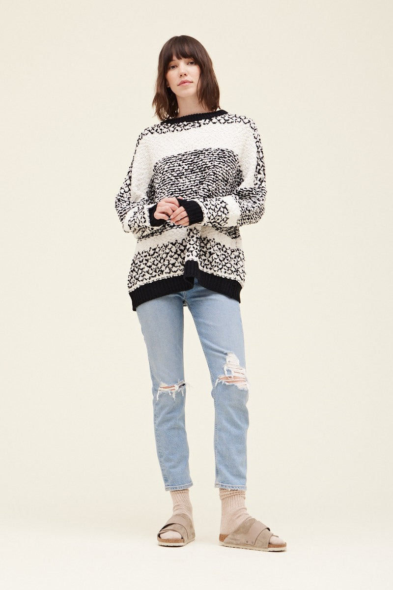 Lyra Black and Cream Striped Boucle Sweater