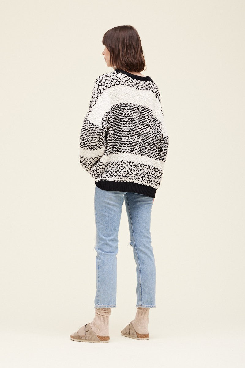 Lyra Black and Cream Striped Boucle Sweater