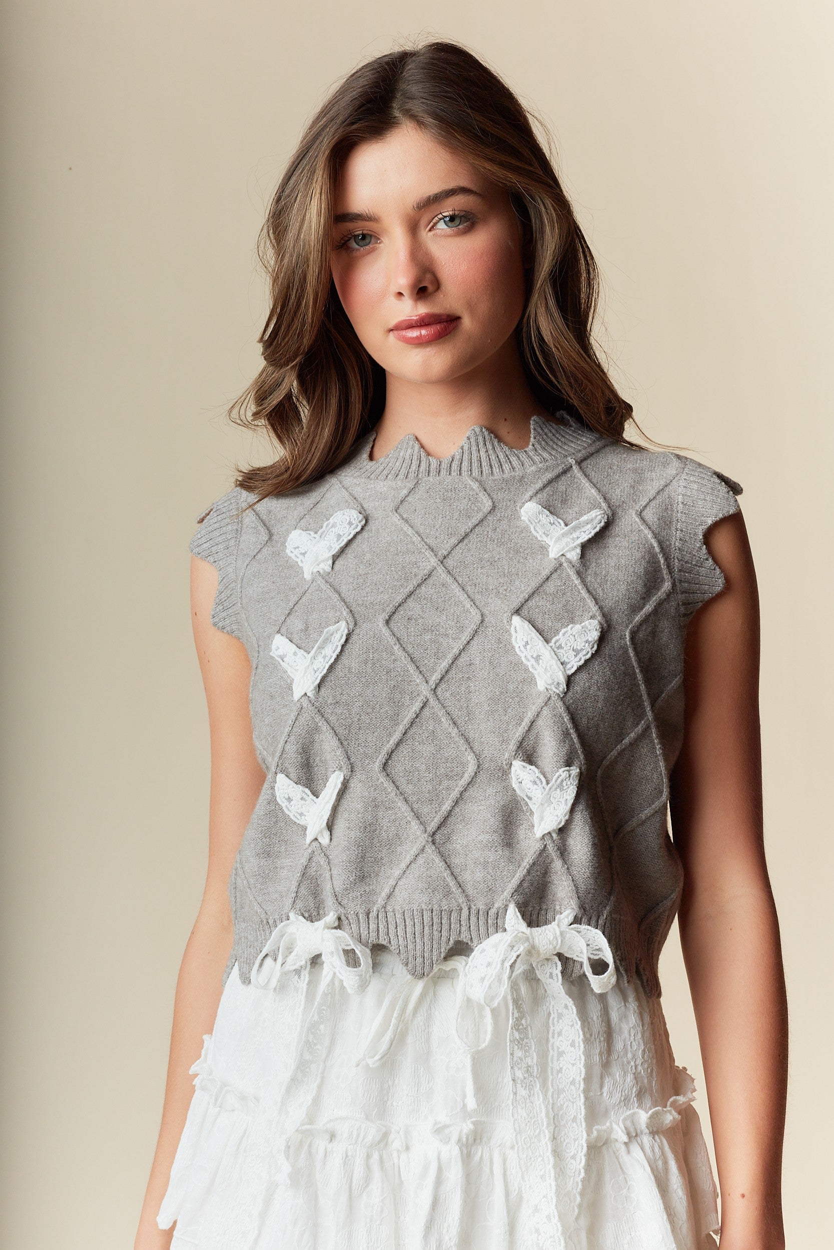 Kristy Grey Vest With Ribbon Detail