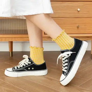 Black Checkered Lace Socks