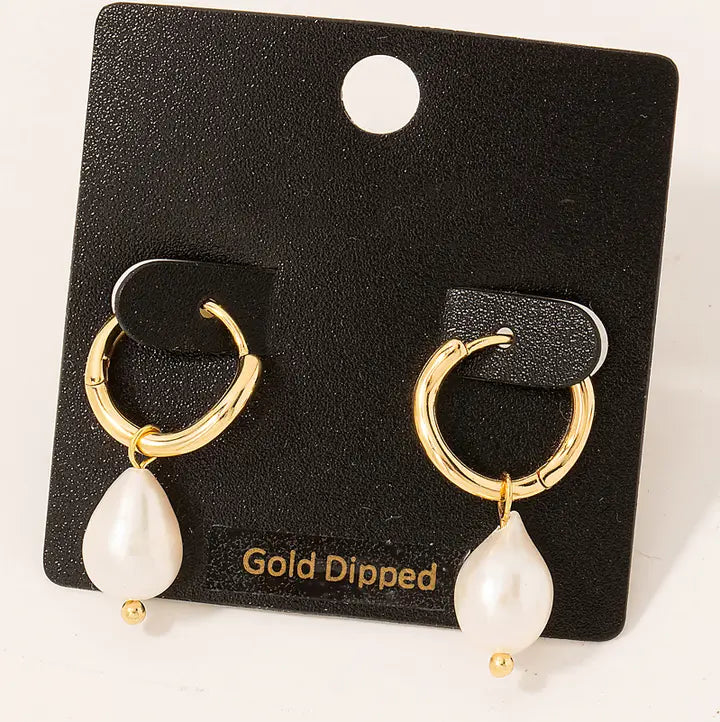 Gold Dipped Pearl Teardrop Earrings