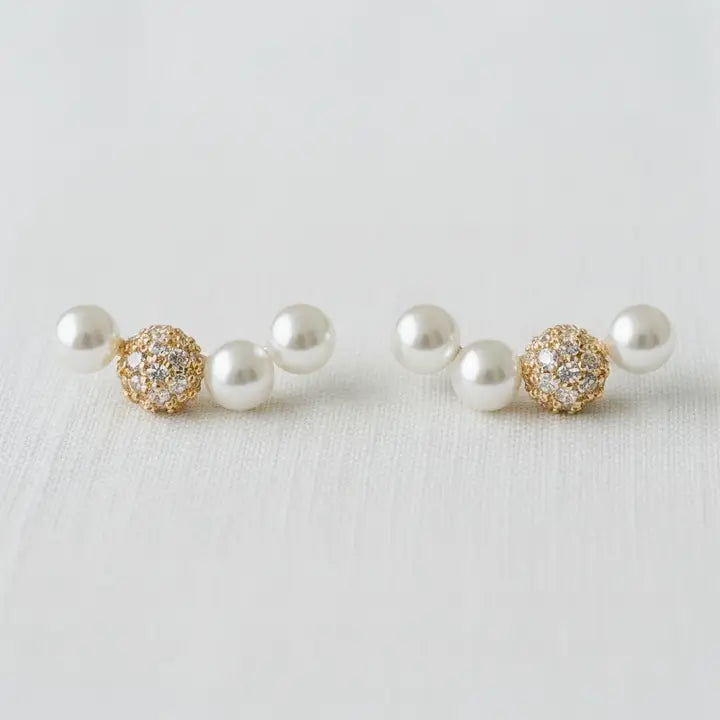 Zircon and Pearl Arc Earrings
