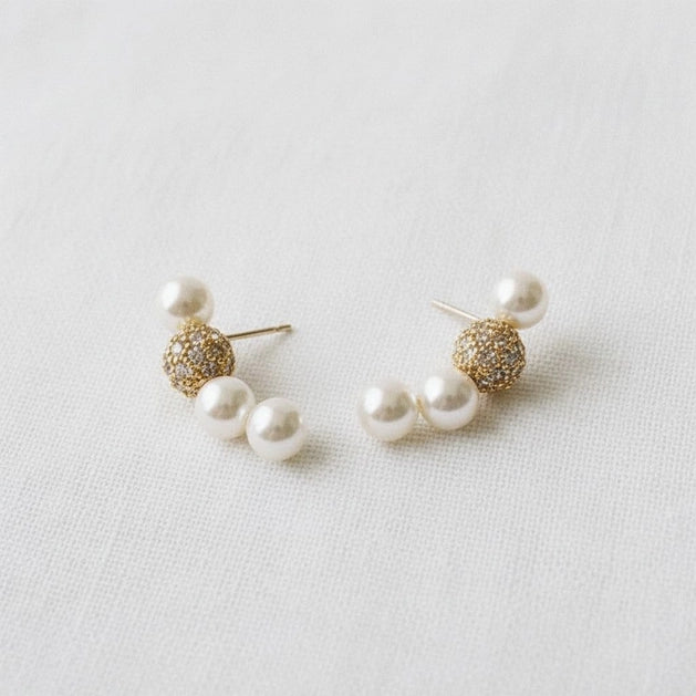 Zircon and Pearl Arc Earrings
