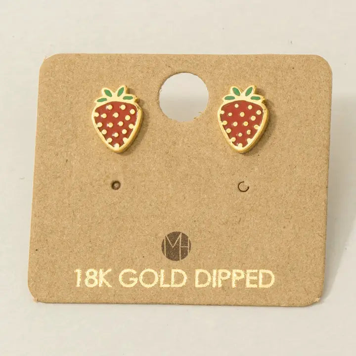 Gold Dipped Strawberry Stud Earrings