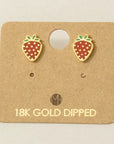 Gold Dipped Strawberry Stud Earrings