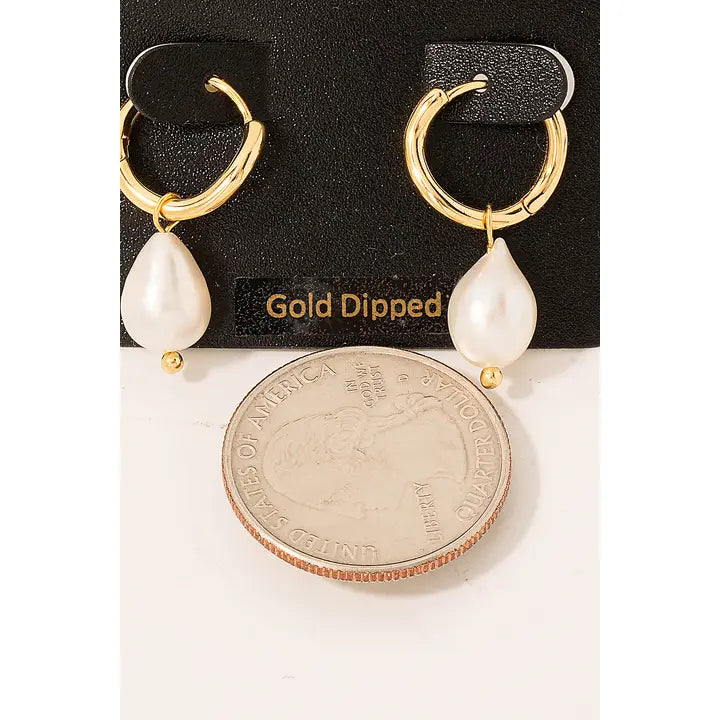Gold Dipped Pearl Teardrop Earrings