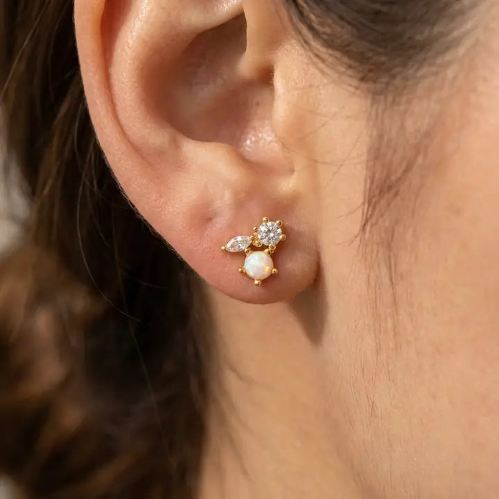 Triple Rhinestone Stud Earrings