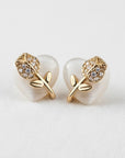 Heart Cat's Eye with Tulip Flower Stud Earrings