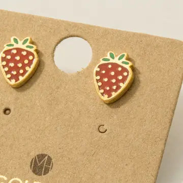Gold Dipped Strawberry Stud Earrings