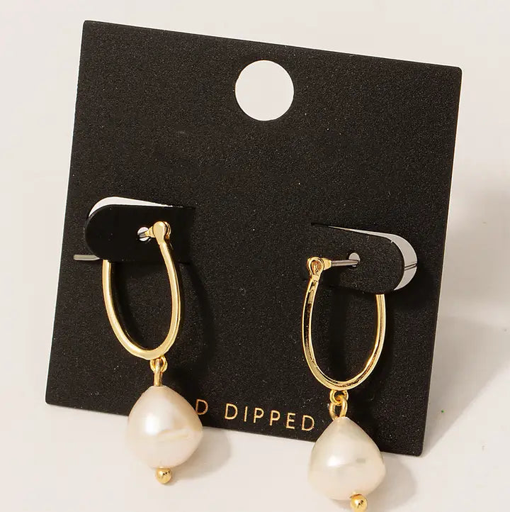 Gold Dipped Pearl Charm Earrings