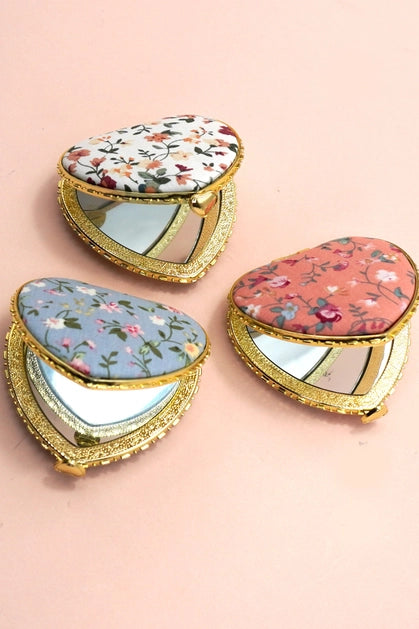 Travel Compact Handheld Floral Mirror