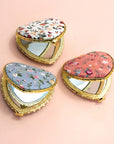 Travel Compact Handheld Floral Mirror