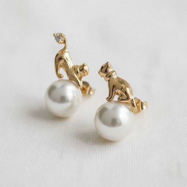 Cat Gemstone Drop Earrings