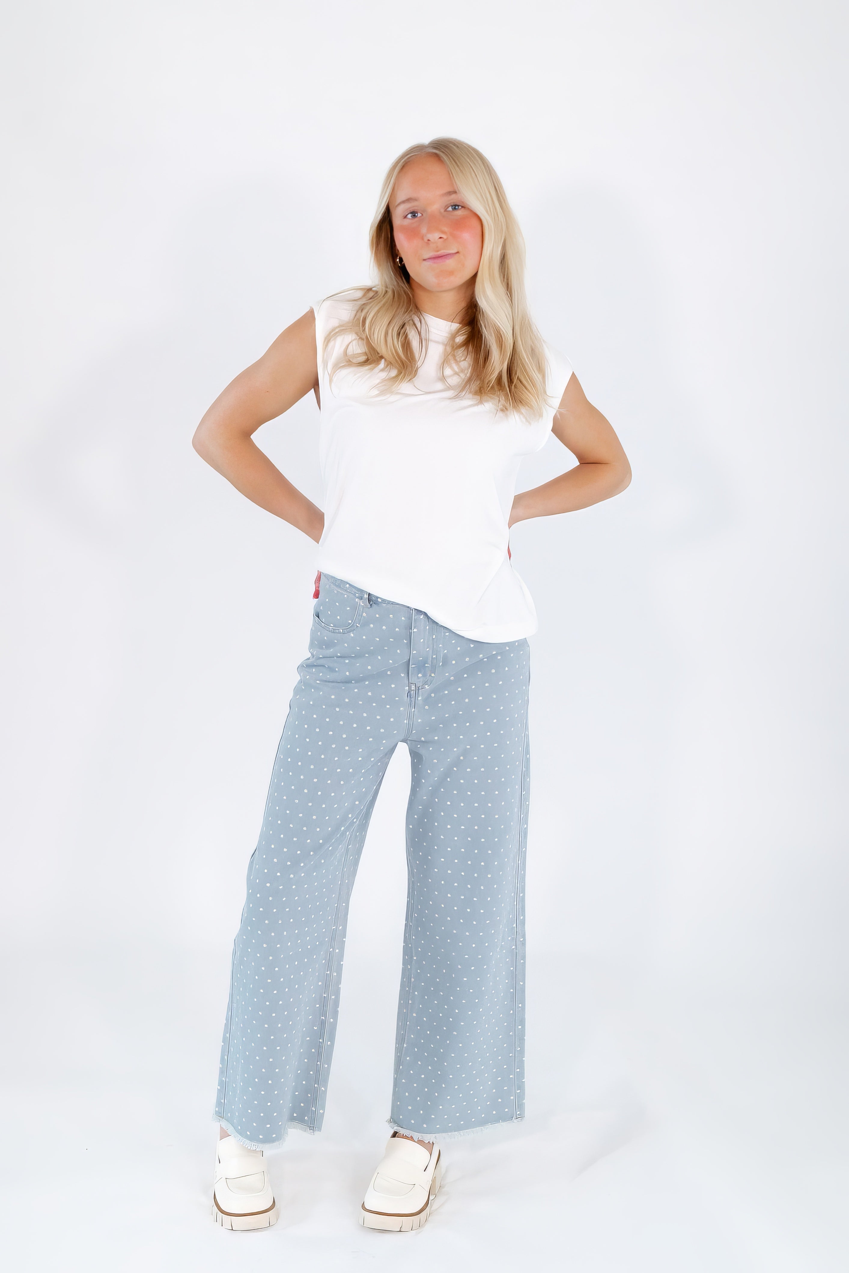 Polka Dot Straight Leg Jeans