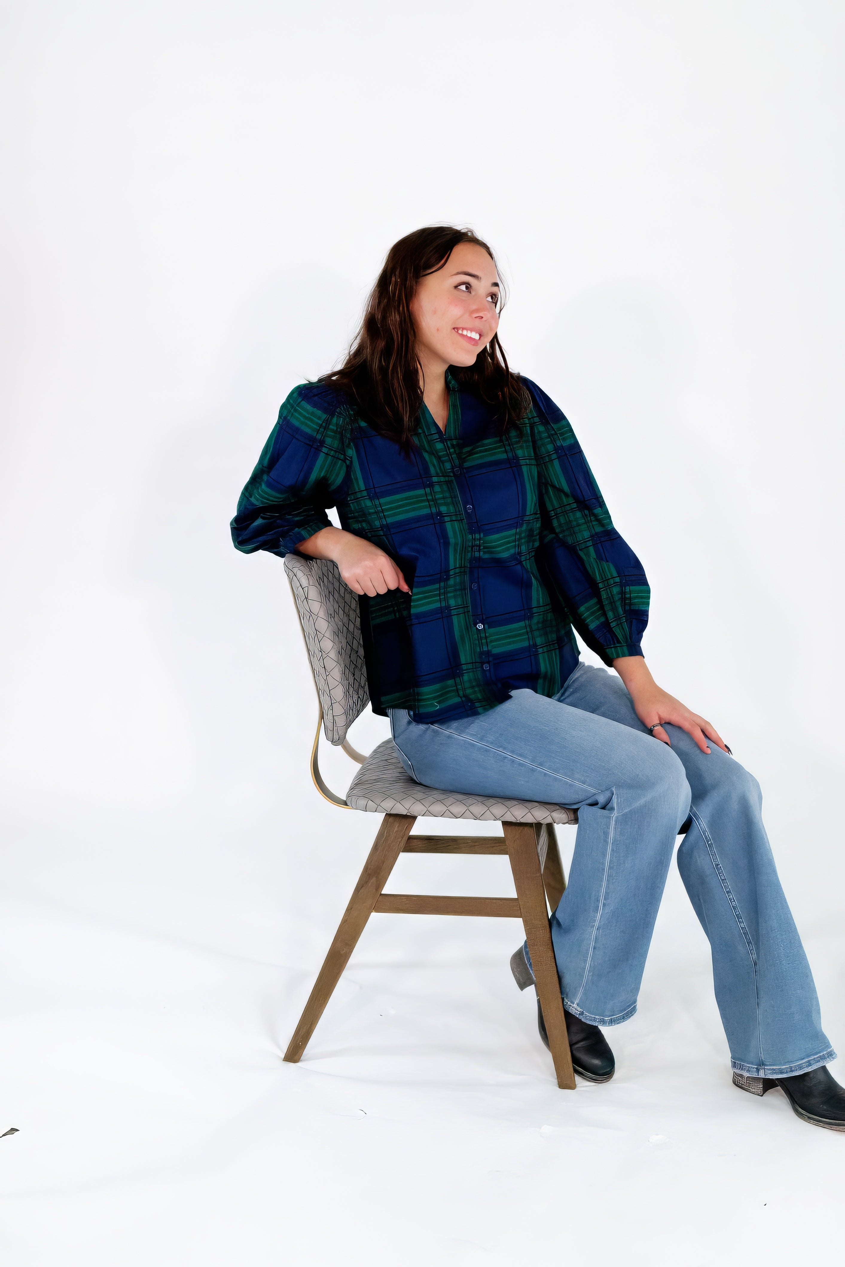 Enza Plaid Blouse