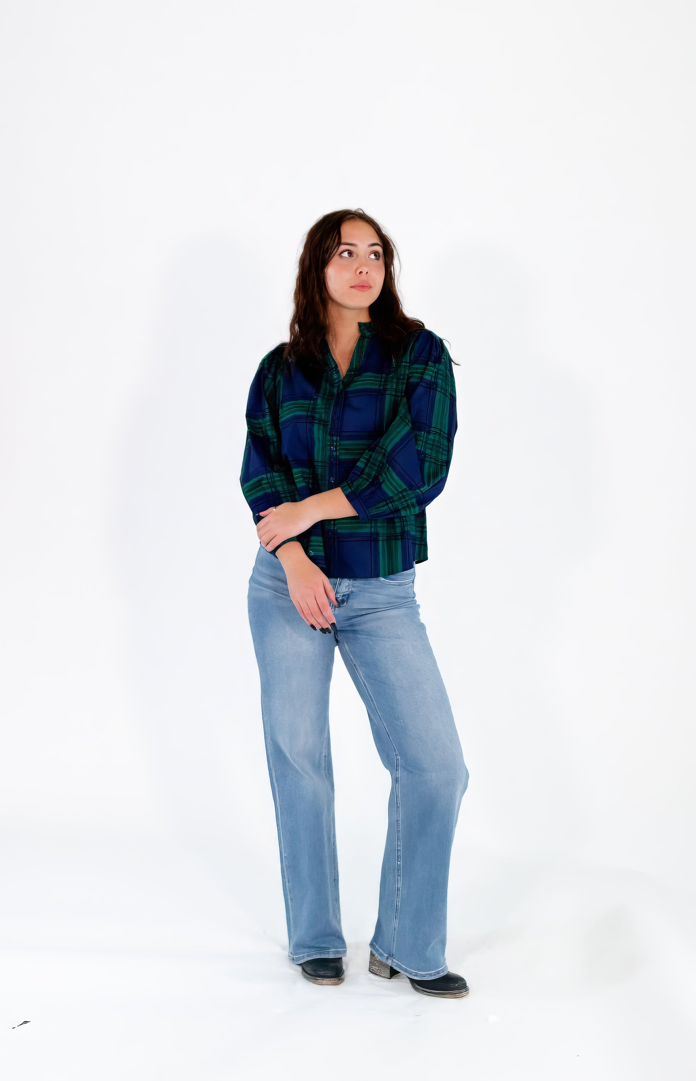 Enza Plaid Blouse