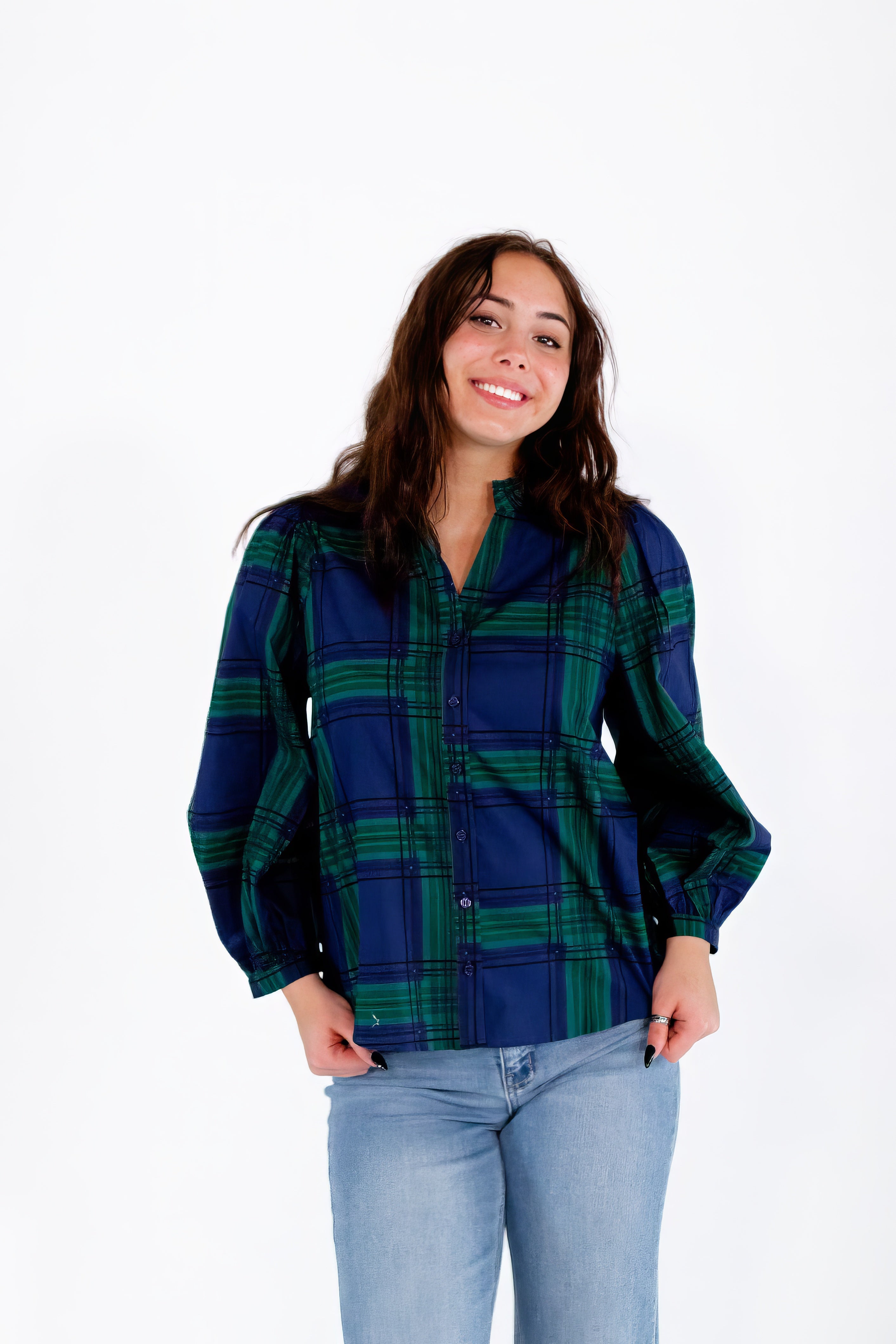 Enza Plaid Blouse