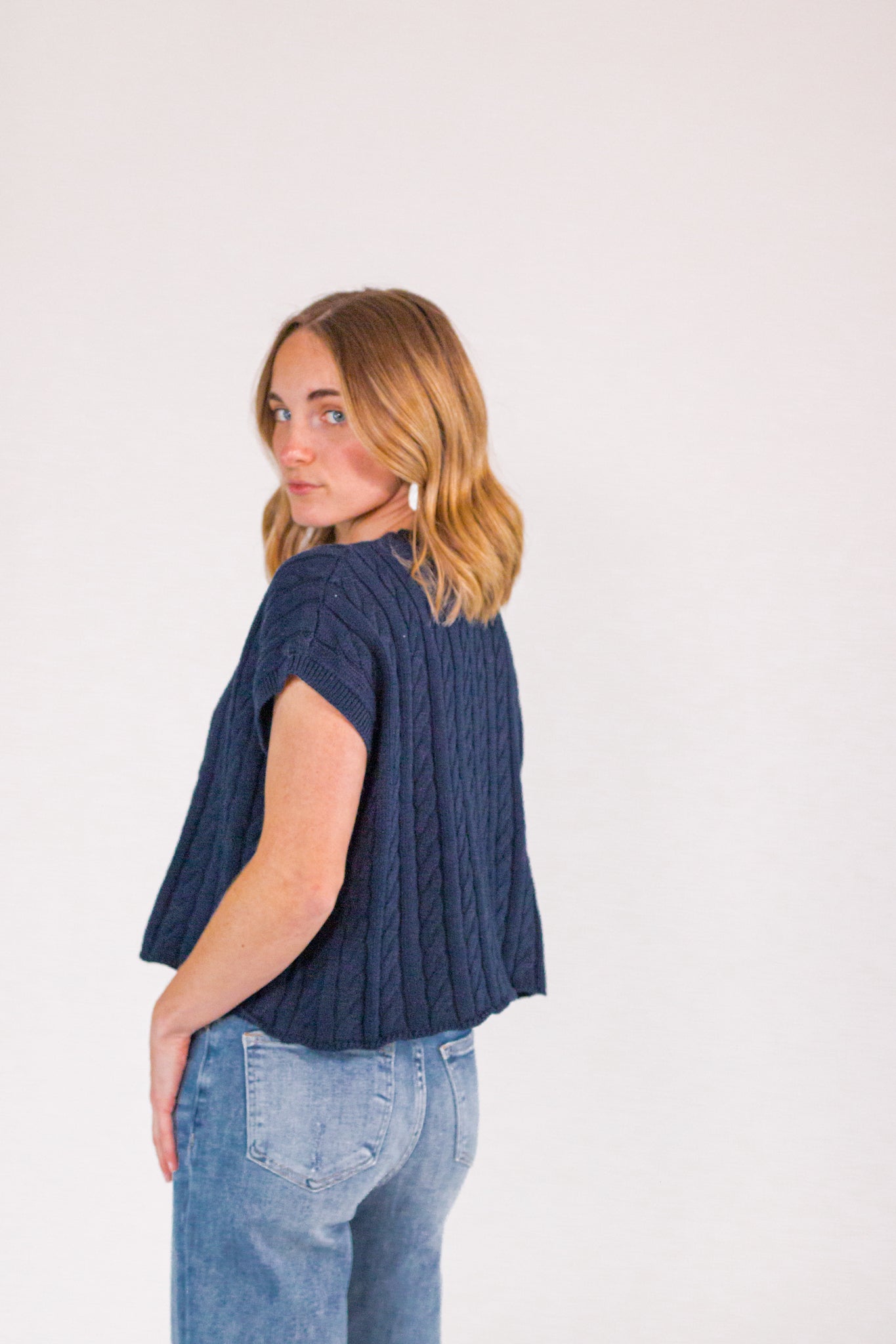 Lila Cable Knit Top・Navy