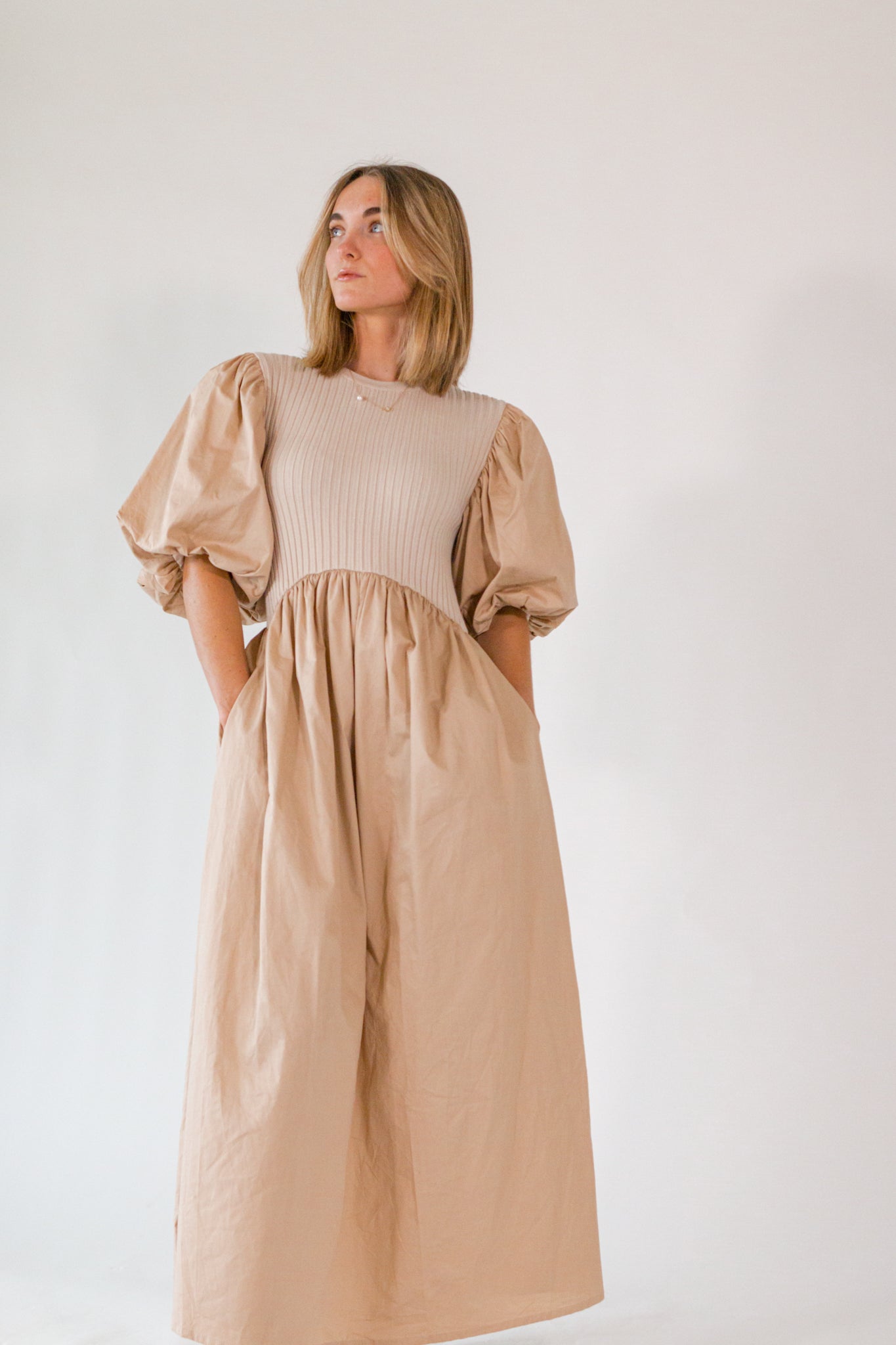 Sabine Mixed Media Dress・Natural