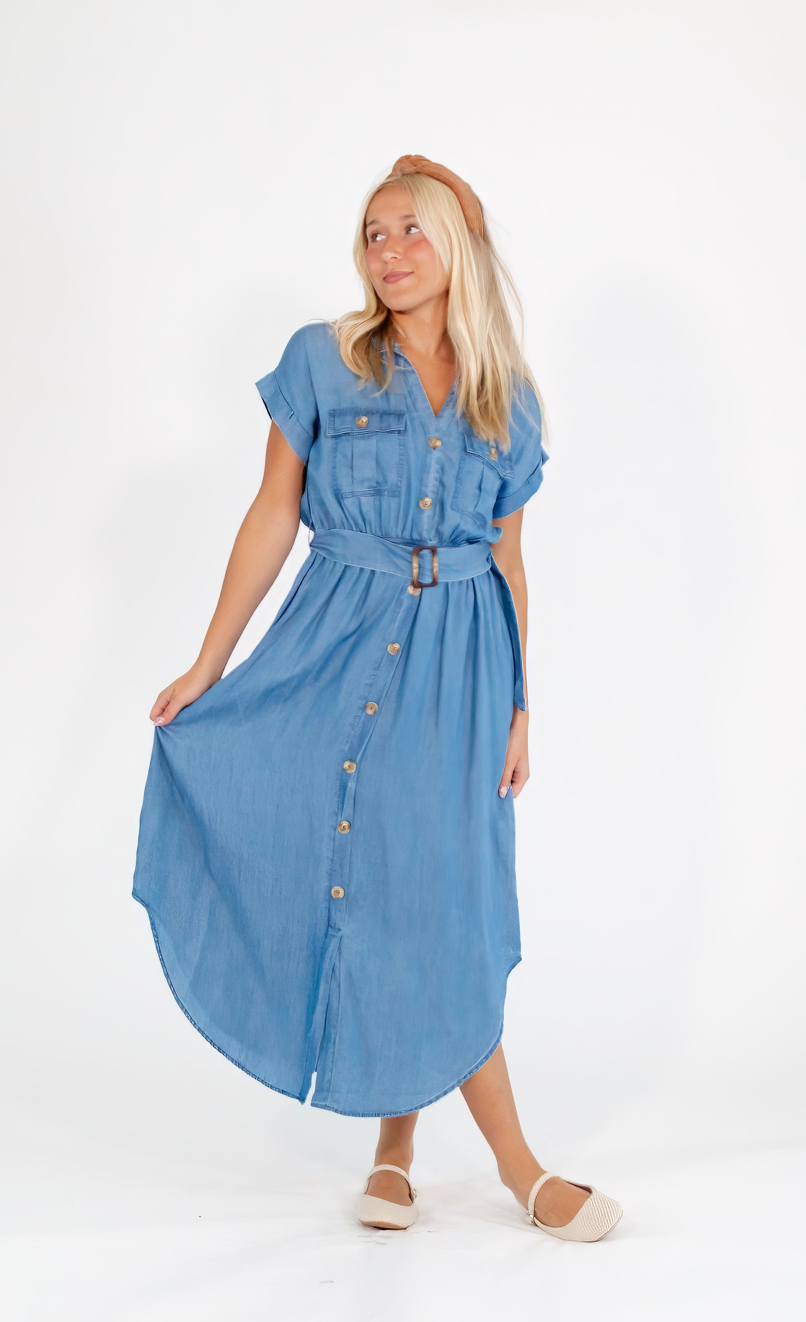 Lizie Chambray Belted Dress