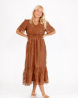 Adina Embroidered Dress・Mocha Brown