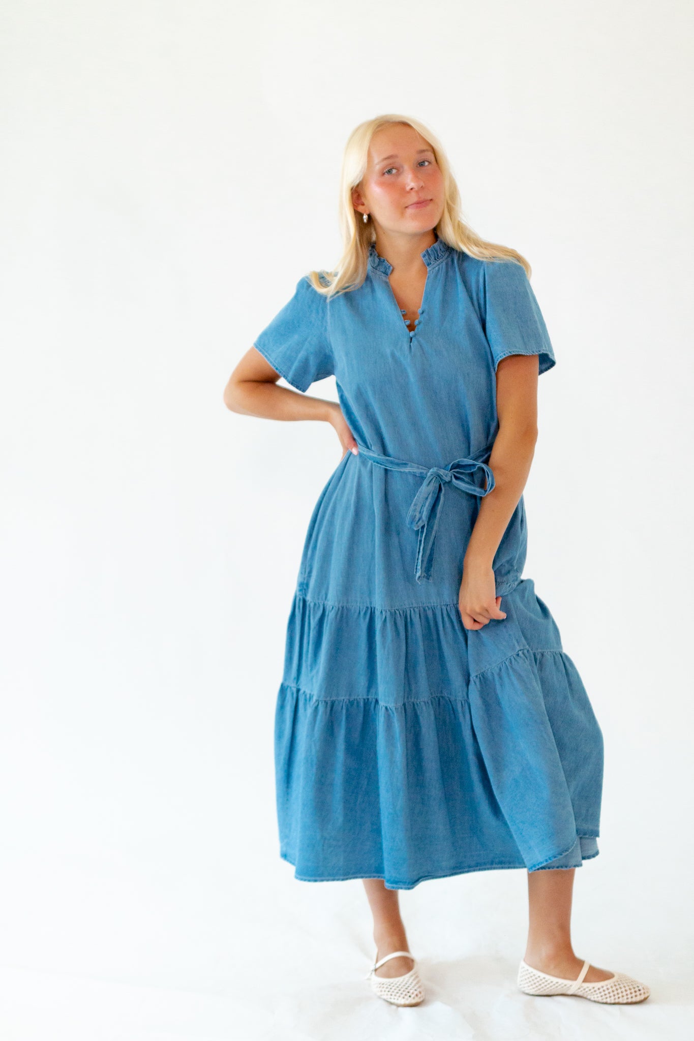 Deedee Tiered Chambray Dress