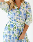 Theia Belted Floral Midi Dress