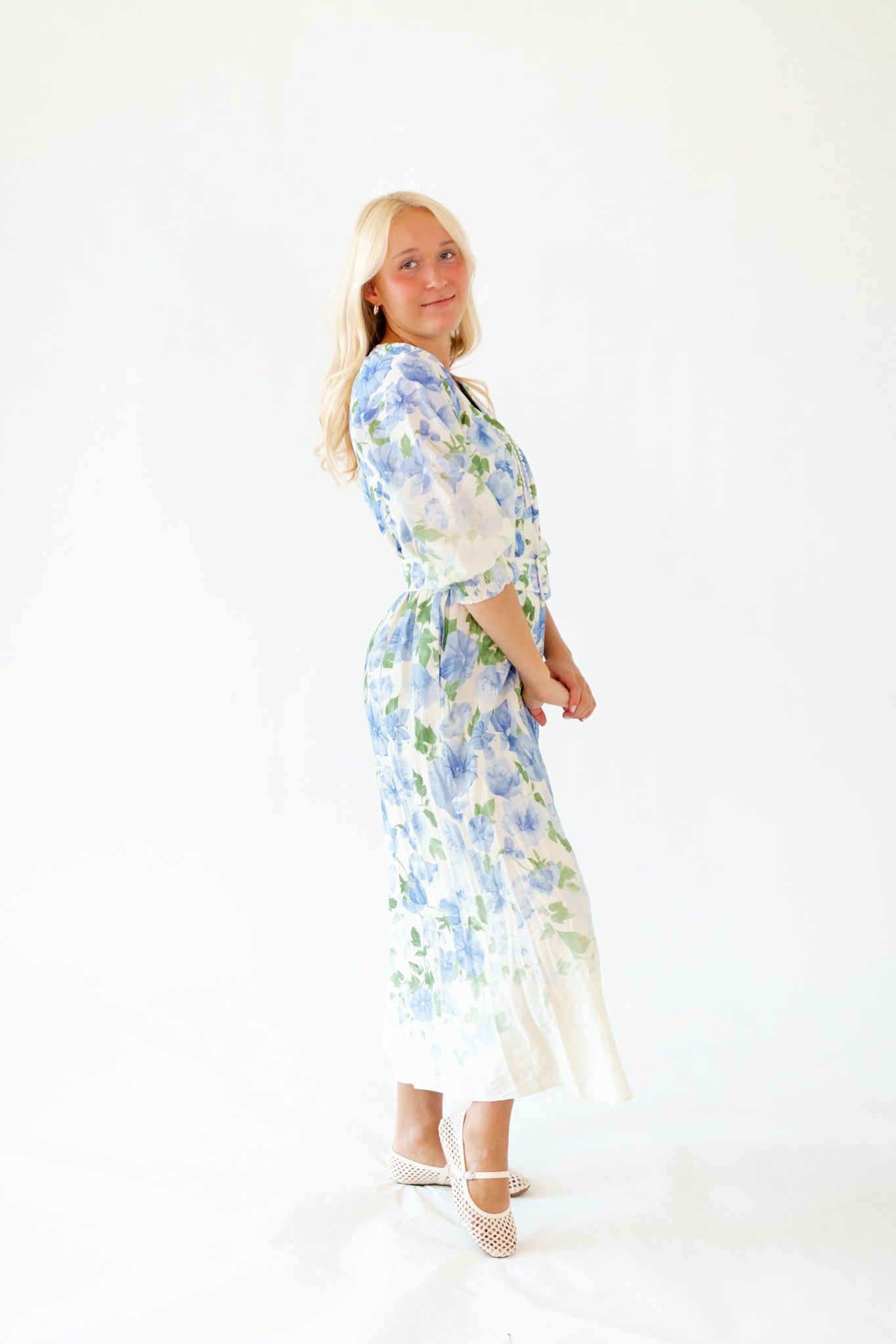 Theia Belted Floral Midi Dress