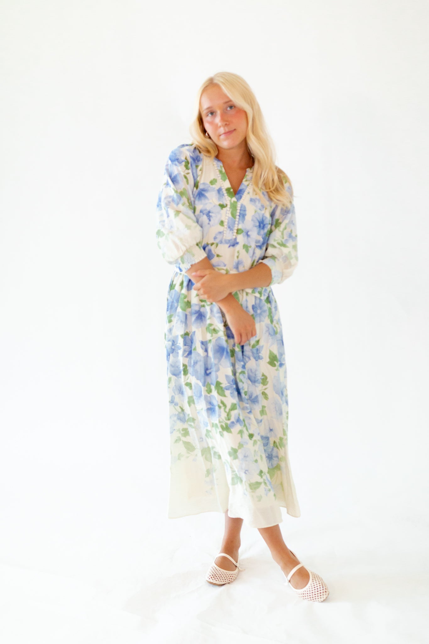 Theia Belted Floral Midi Dress