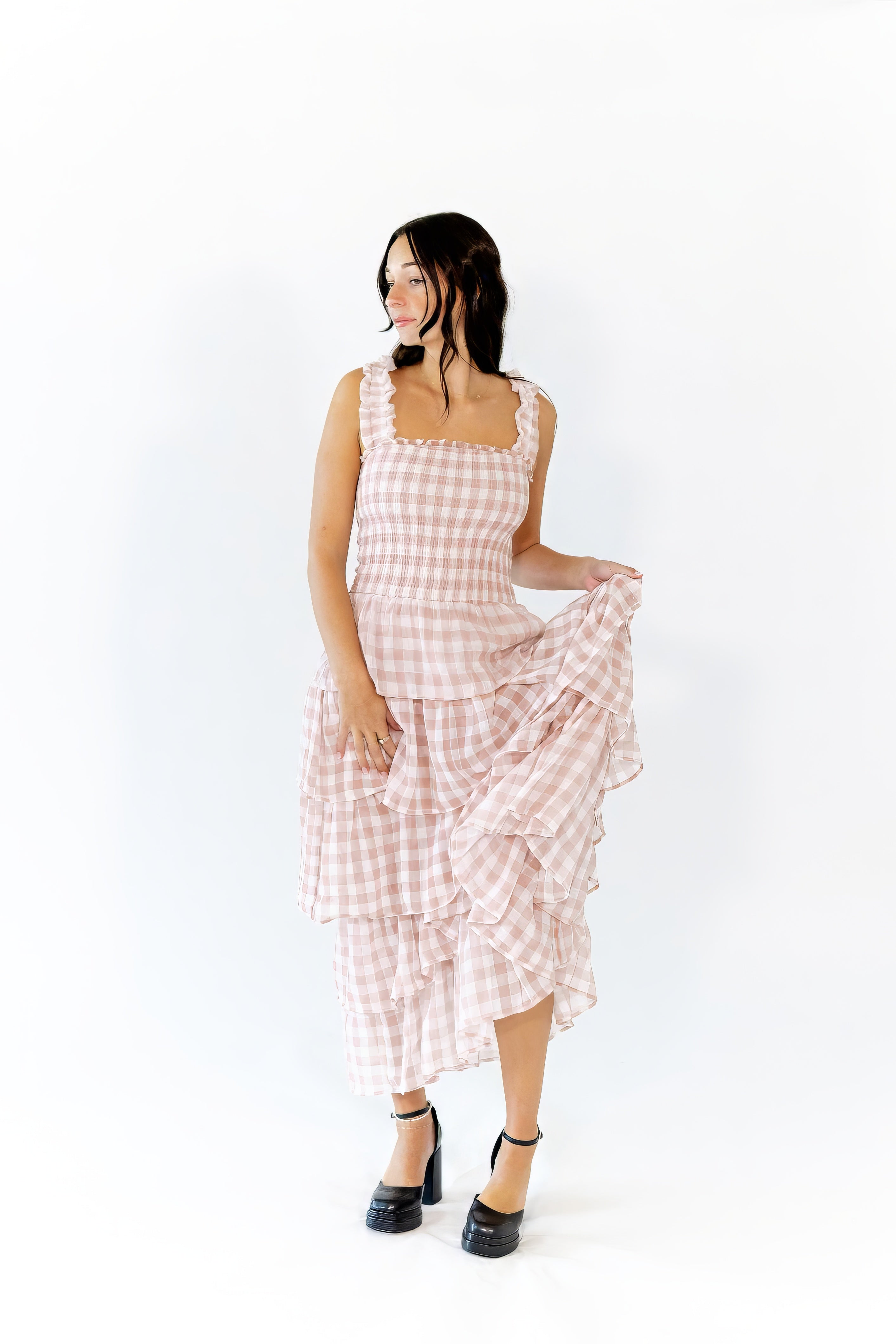 Axel Checked Tiered Maxi Dress