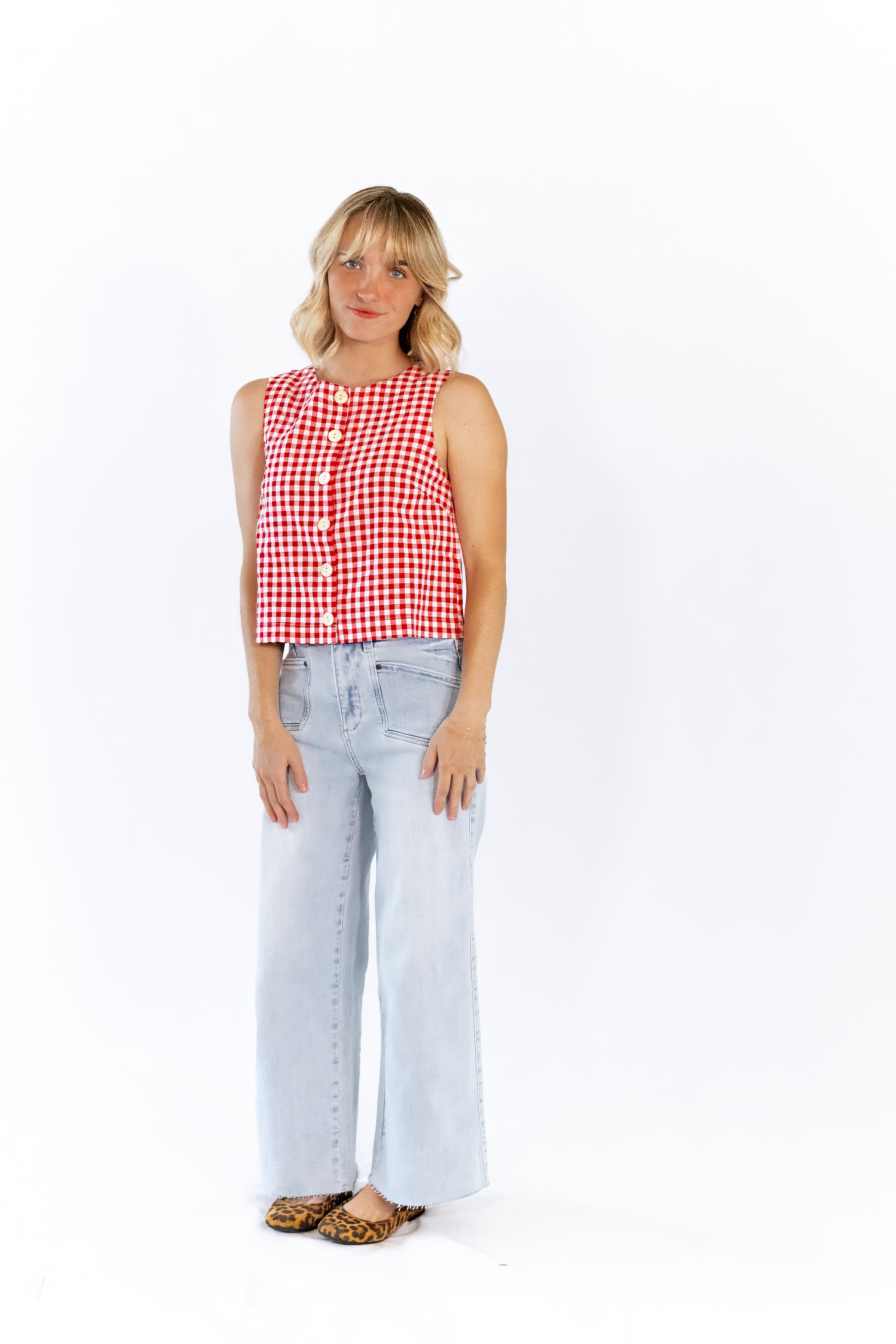 Cyra Plaid Button Down Tank