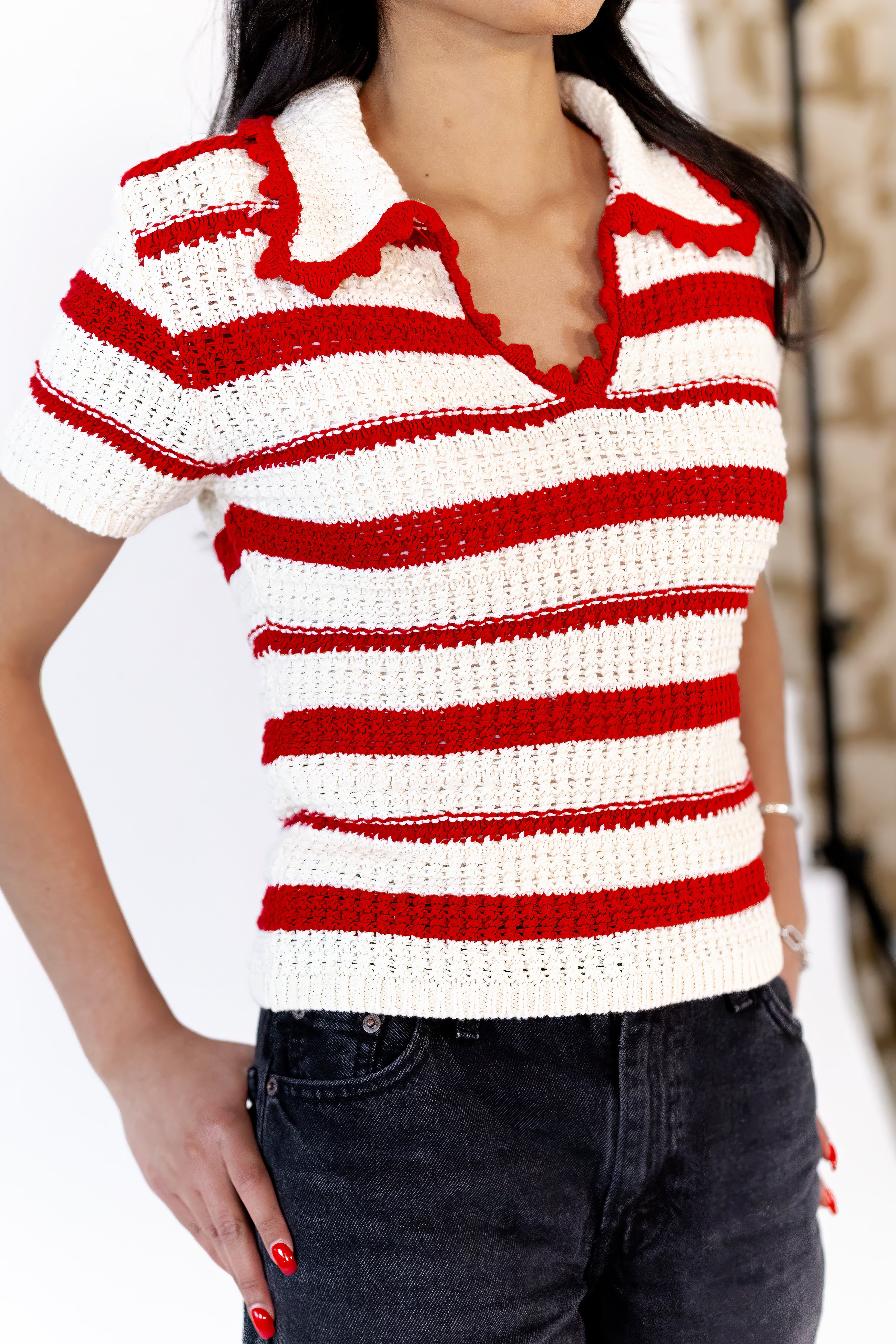 Cassie Scalloped Striped Top