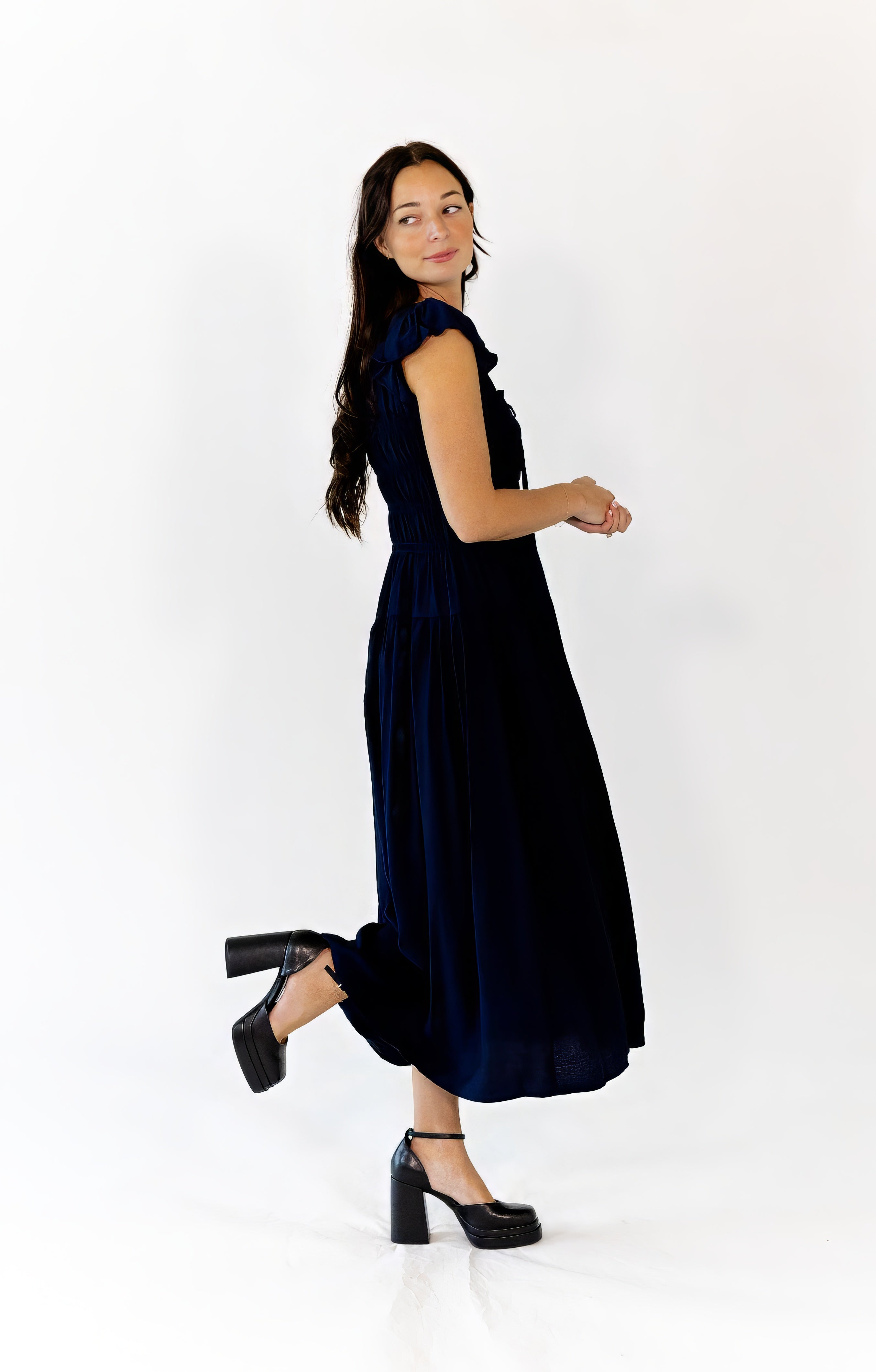 Corinne Ruffle Sleeve Midi Dress