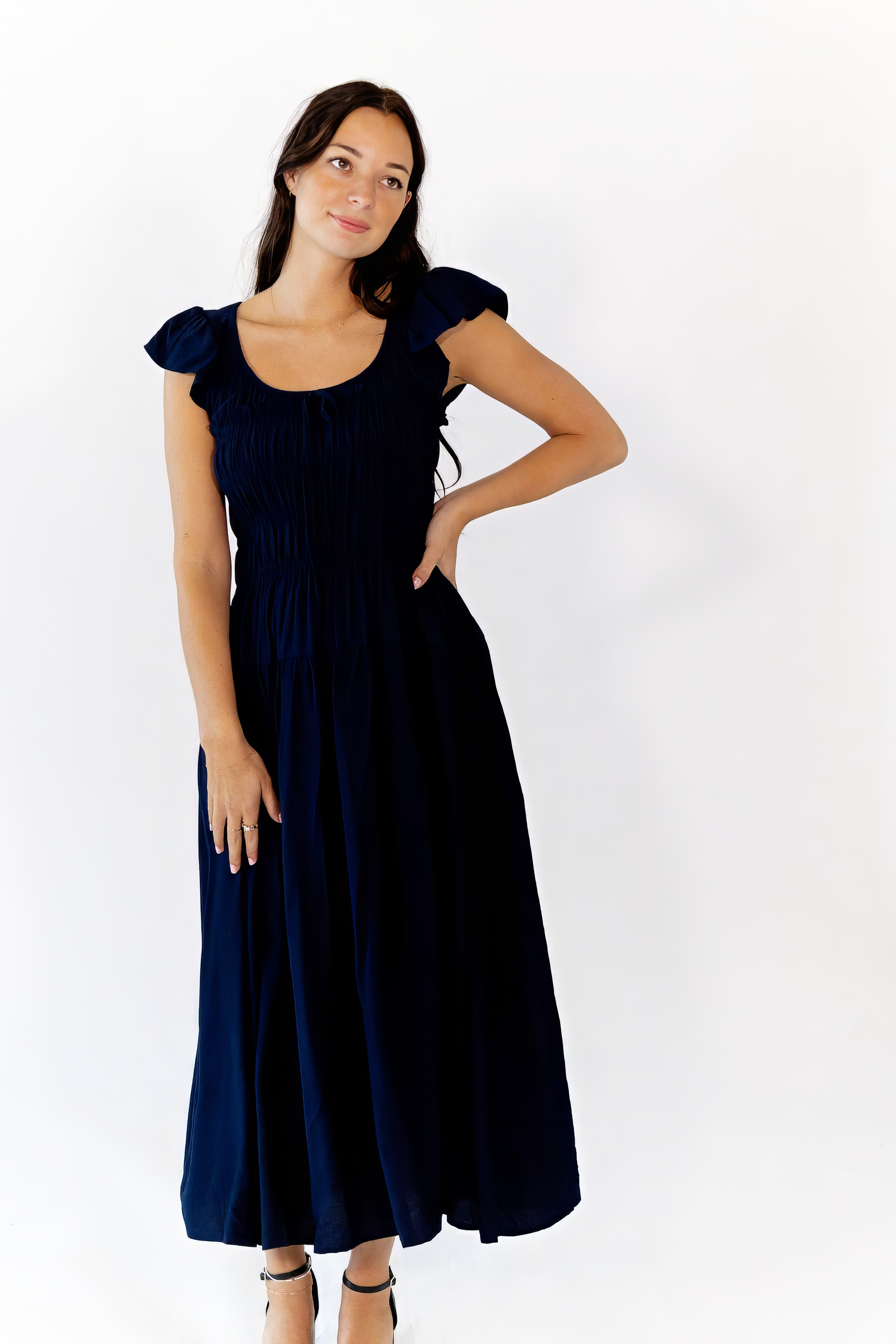 Corinne Ruffle Sleeve Midi Dress