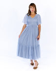 Celia Ruffled Mesh Dress · Dusty Blue