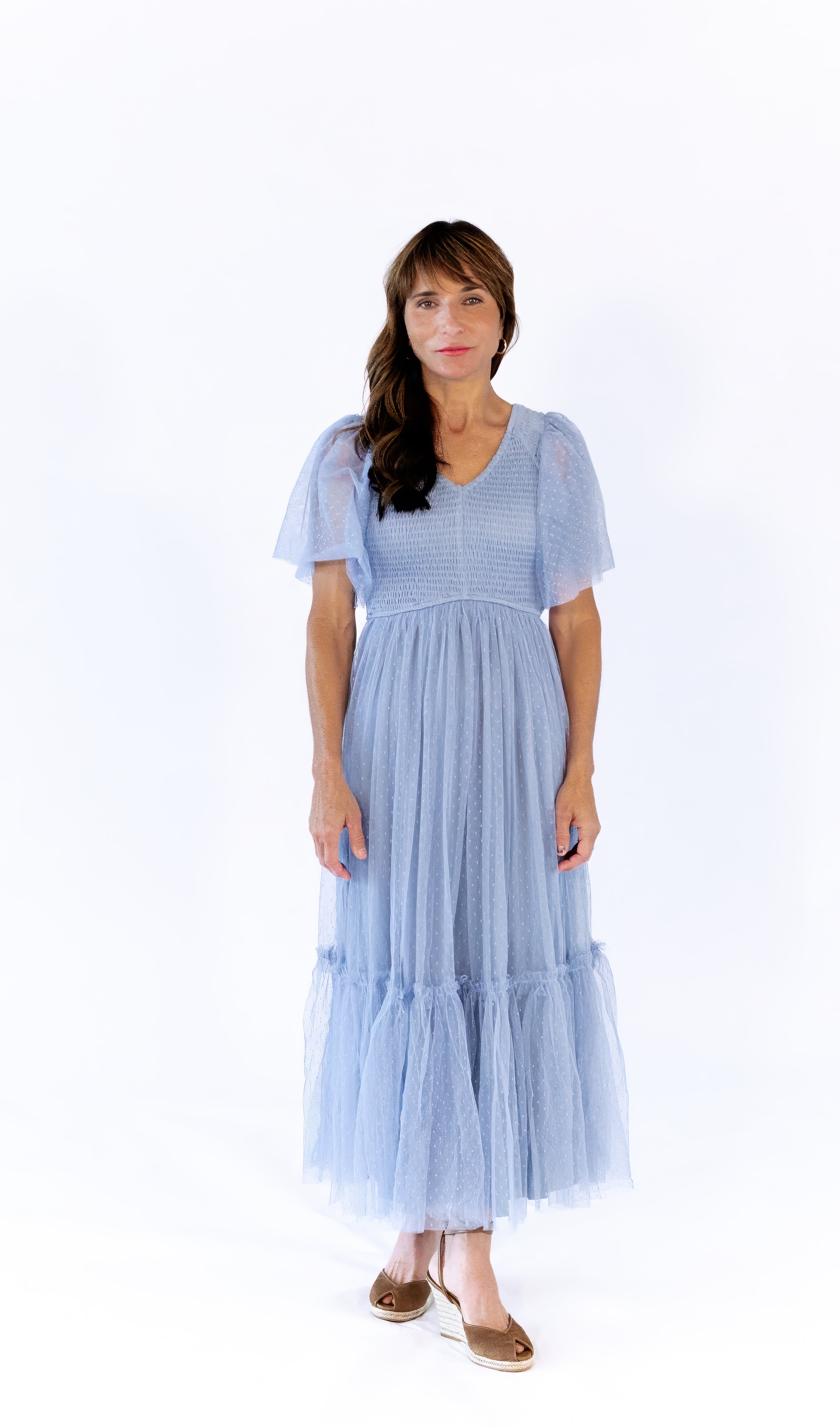 Celia Ruffled Mesh Dress · Dusty Blue – Twirl Boutique Celia Ruffled Mesh Dress · Dusty Blue – Twirl Boutique