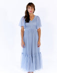 Celia Ruffled Mesh Dress · Dusty Blue