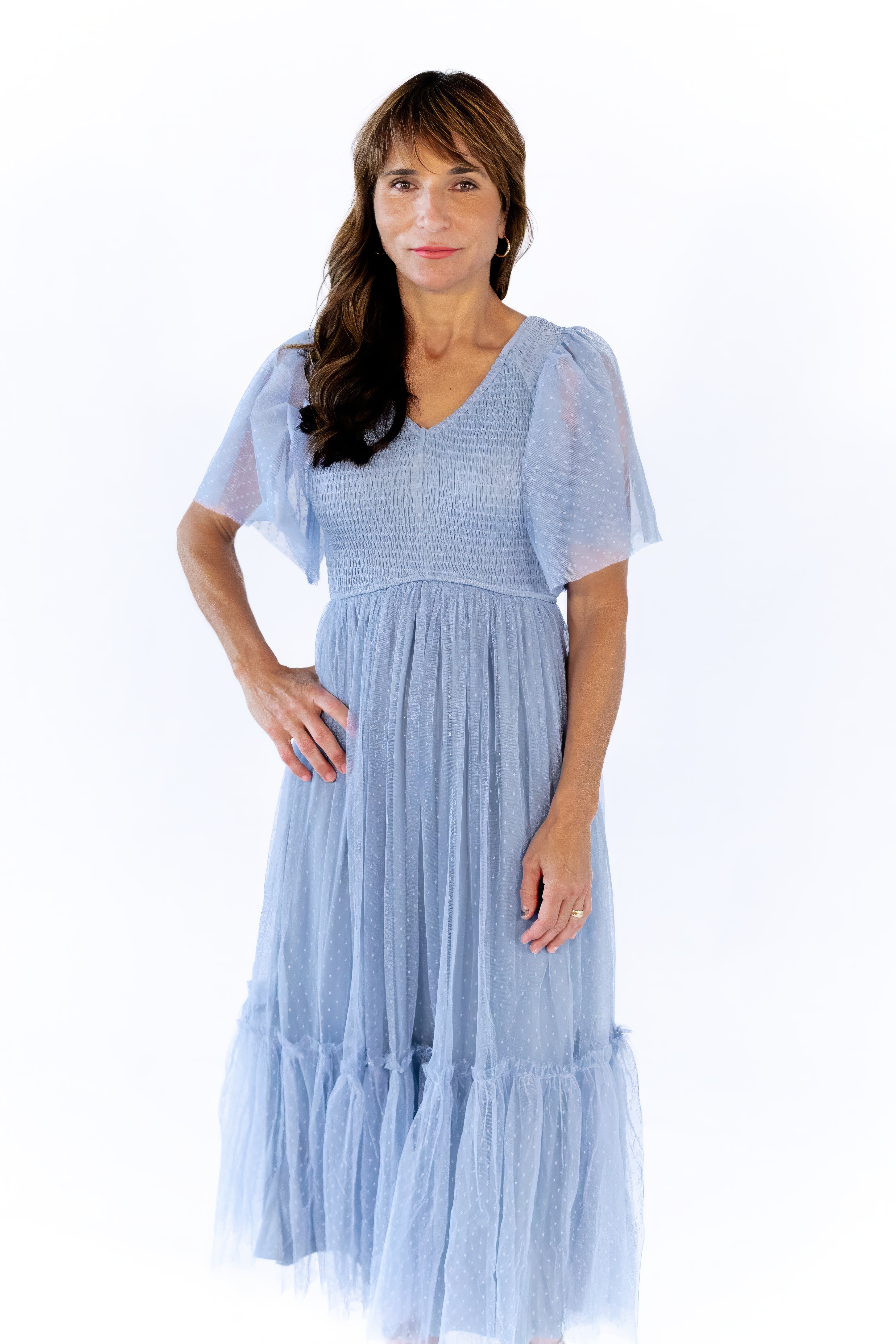 Celia Ruffled Mesh Dress · Dusty Blue