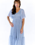 Celia Ruffled Mesh Dress · Dusty Blue