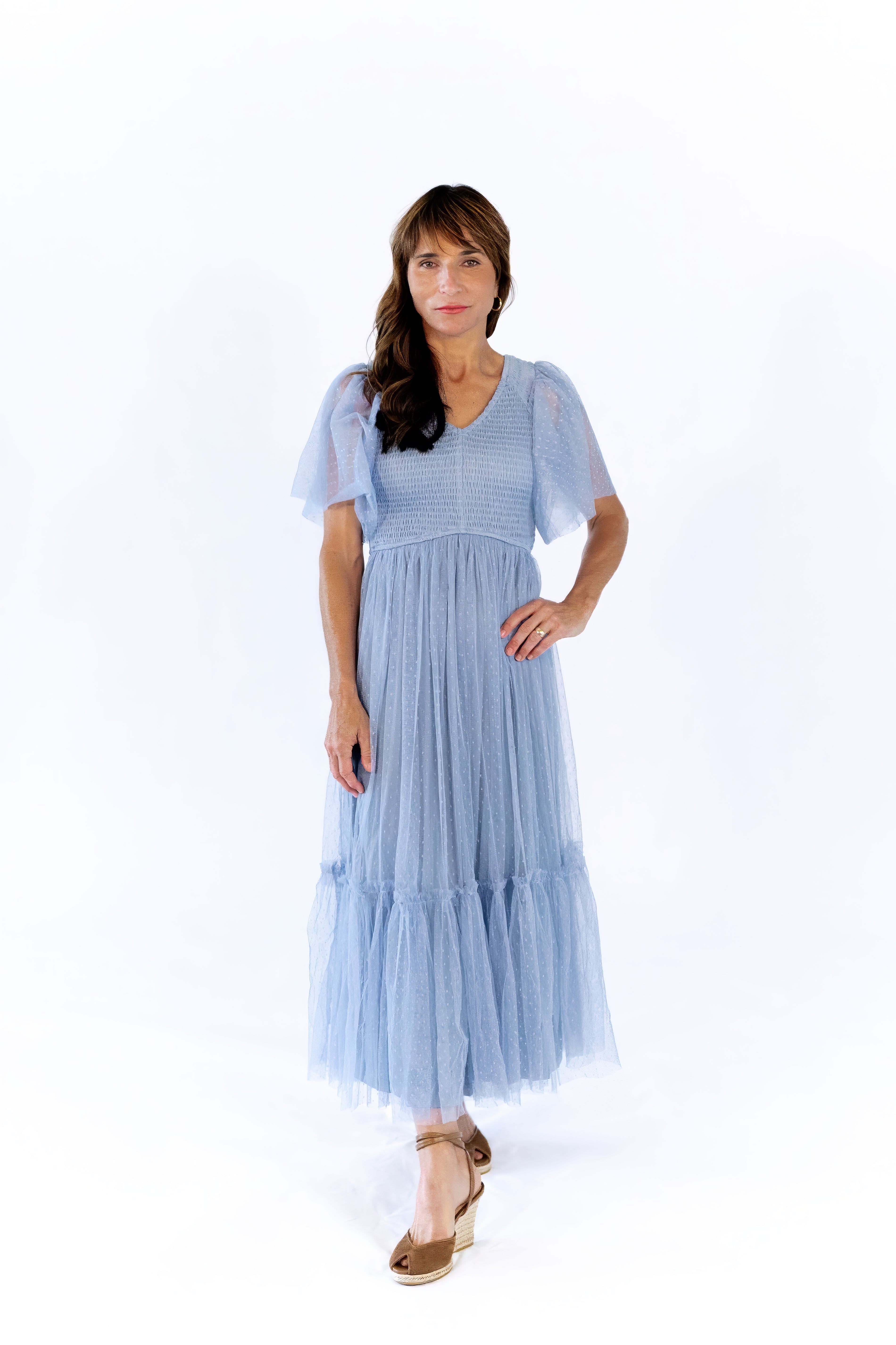 ruffle mesh dress Women's Dresses Moonlight Sonata Maxi Cameo Pink XS by Selfie Leslie Clearance 33 Waist Camille Firenze Bloom- Ruffle Mesh