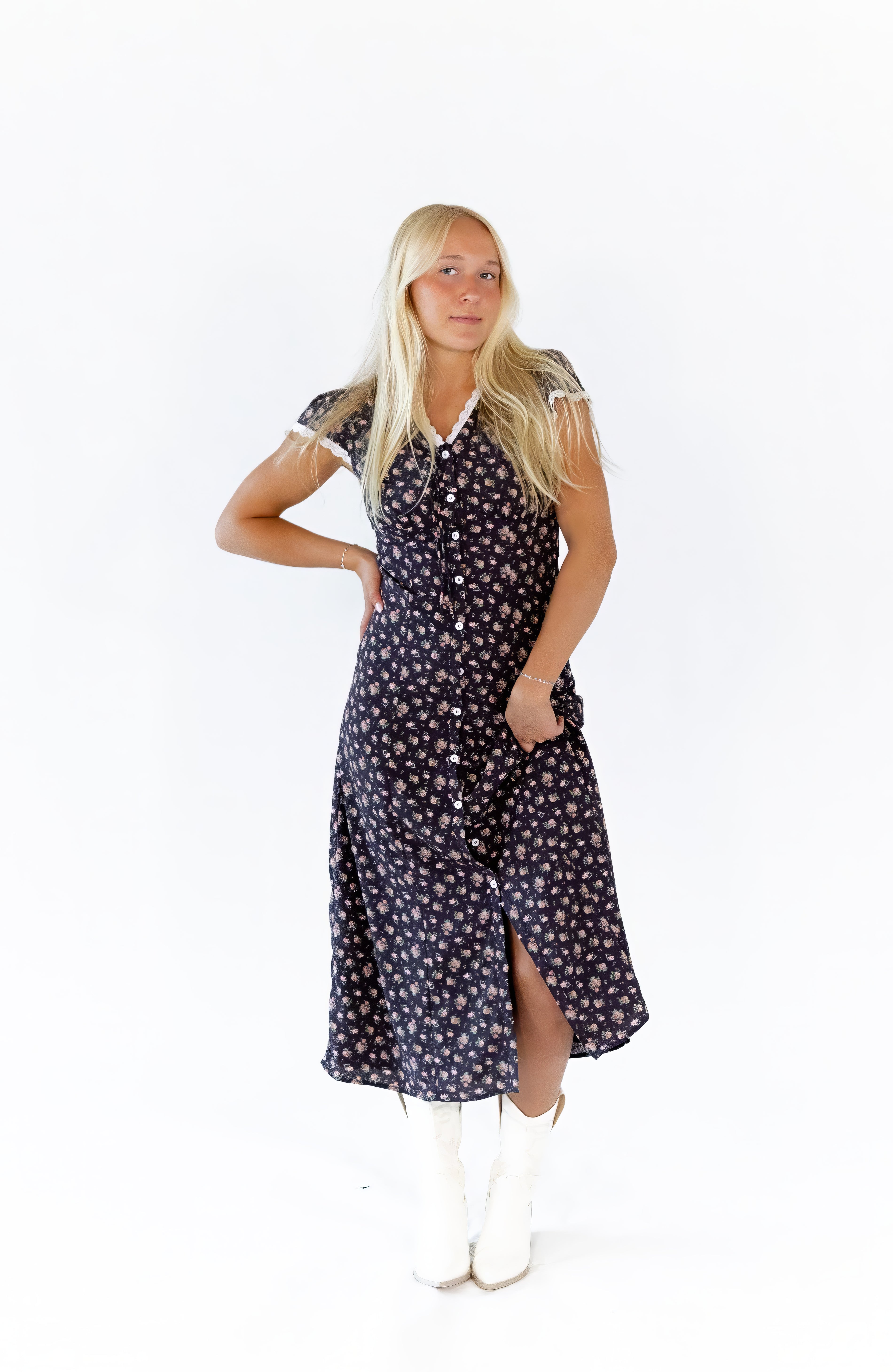 Laney Lace Trim Floral Dress