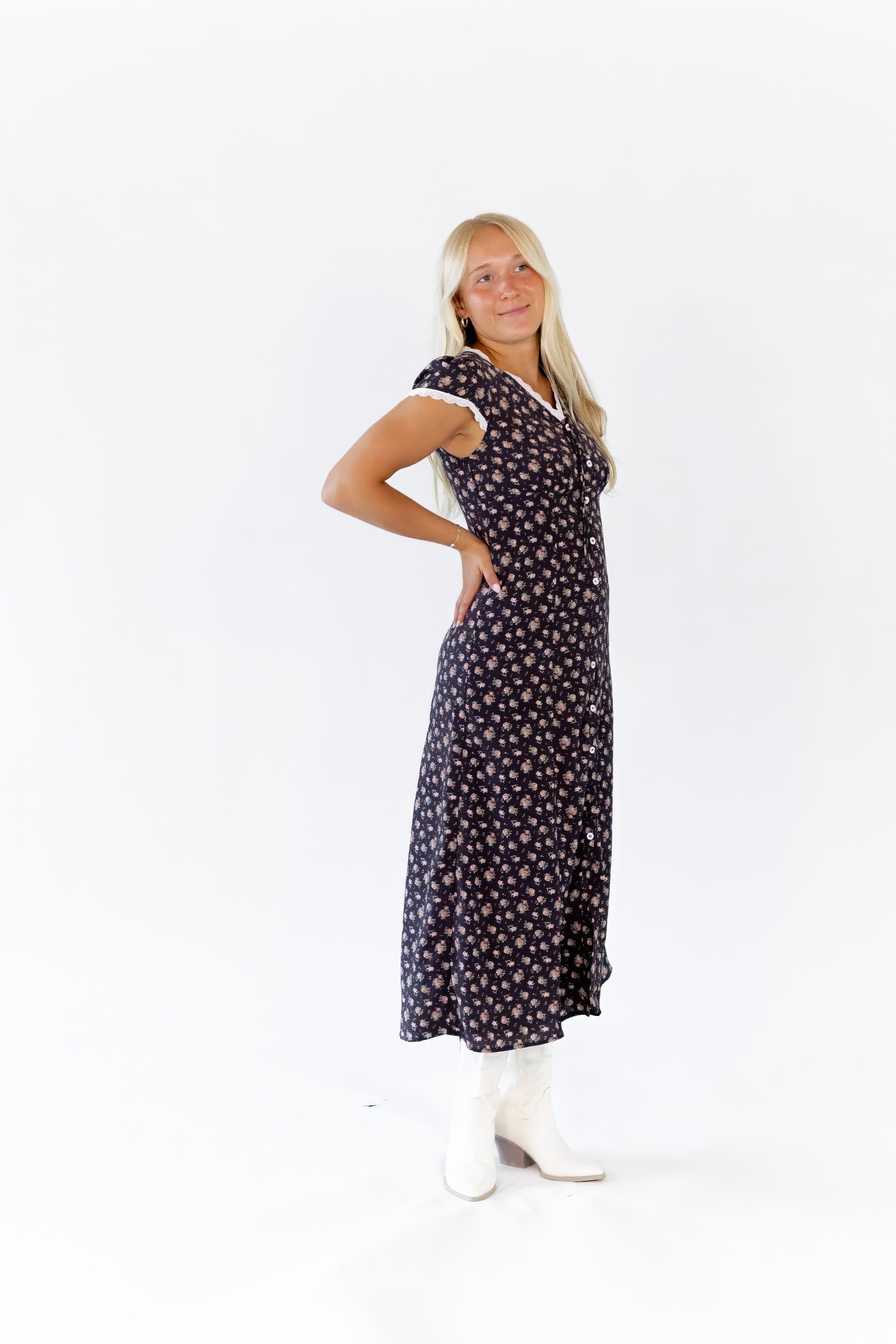 Laney Lace Trim Floral Dress