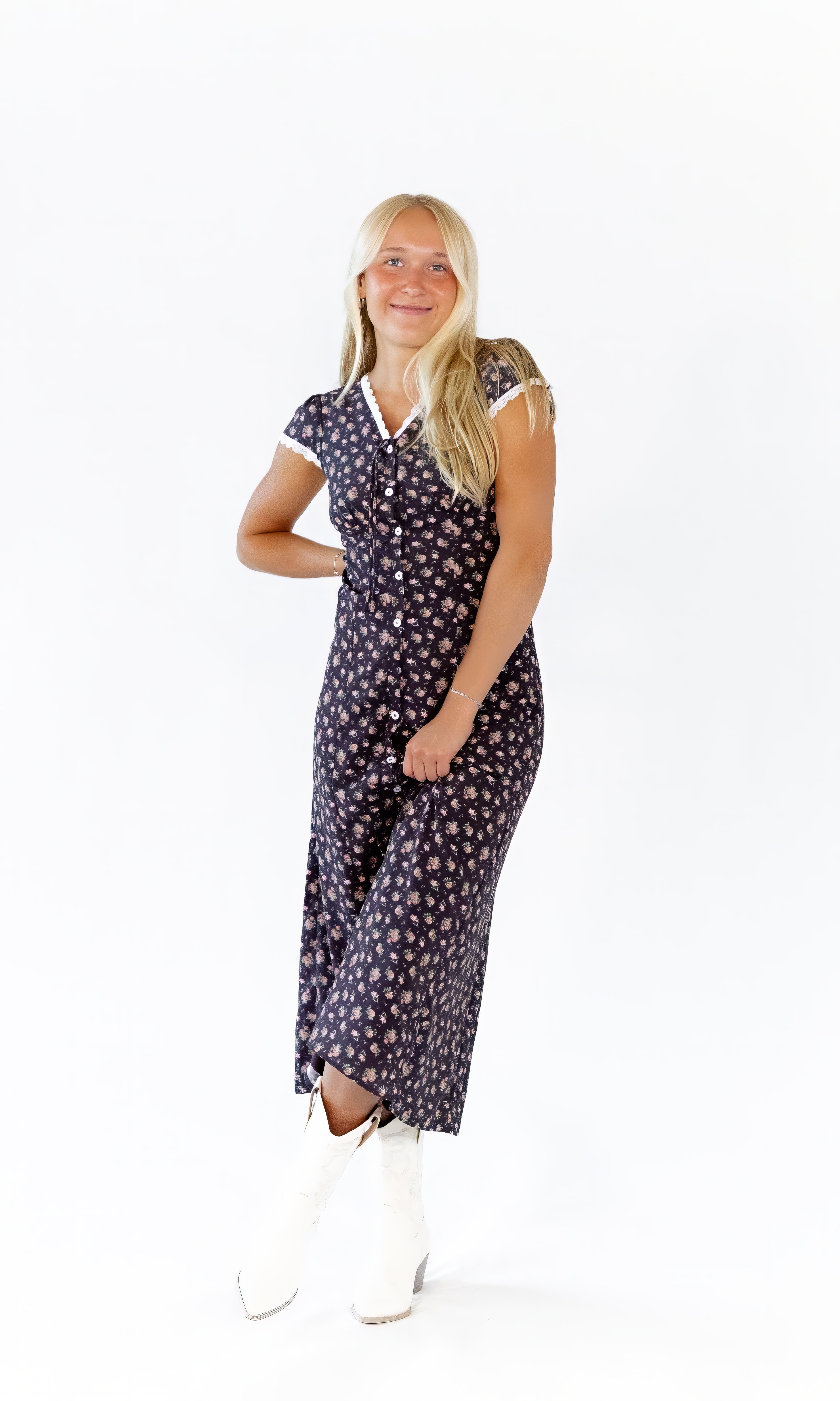 Laney Lace Trim Floral Dress