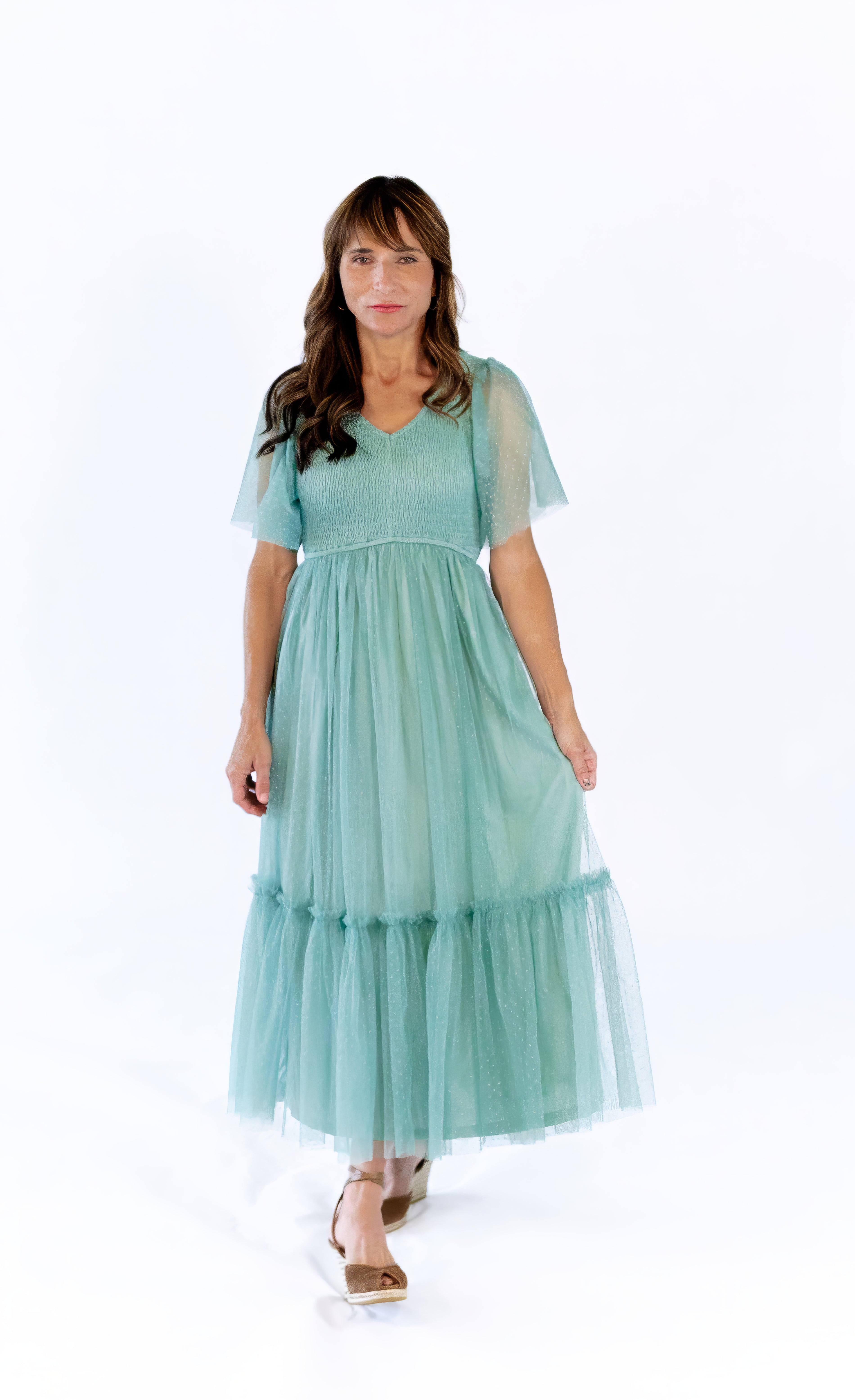 Celia Ruffled Mesh Dress · Sage Green – Twirl Boutique Celia Ruffled Mesh Dress · Sage Green – Twirl Boutique