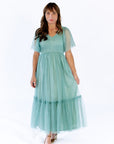 Celia Ruffled Mesh Dress · Sage Green